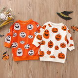 Tineit Halloween Awakecrm Lioraitiin 1-5Years Toddler Girls Boys Halloween Sweatshirt T Shirts Long Sleeve Pullover Pumpkin Halloween Outwear