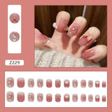Tineit-Fall nails Christmas nails 24Pcs/Set Short Square Fake Nails Butterfly Heart French Contracted Artistic Nail Arts Manicure False Nails With Design