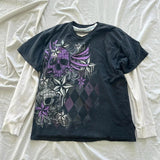 Tineit Japanese Edgy 00s Retro Gothic Emo T-shirt Cyber Y2K Grunge Mall Goth Top Patchwork Full Sleeve Baggy Pullovers Tees