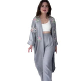 Tineit Women Pant Sets Tracksuit Print Long Sleeve Outerwear Cardigan Pockets Loose Fit Straight Pants Casual Matching Sets Pearls