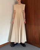 Tineit Round Neck High Waist Draped Dress Loose Literary Style Vestidos Summer Dresses Women Japanese Elegant Robe Femme