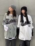 Tineit Baseball Oversize Blouse Women Streetwear Hip Hop Short Half Sleeve Shirts Girl Vintage Printed Korean Style Femme Tops