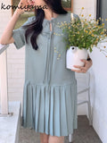 Tineit New Pleated Hem Vestidos Korean Women 2025 Dress Lace-up Bow Vestido Temperament Summer Dresses O-neck Short Sleeve Robes