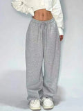 Tineit Women Y2k Gray Sweatpants Baggy Harajuku High Waist Vintage Wide Leg Joggers Korean Streetwear Casual Straight Trousers