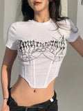 Tineit Graphic T Shirt Women Summer Short Sleeve Sexy Skinny Crop Top Retro Harajuku Y2k Aesthetic Tops Korean Style Streetwear Feamle