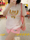 Tineit Kawaii Bear Print T-shirt Women Funny Anime Graphic White Tees Japan Style Summer Fashion Short Sleeve Tops Soft Girl