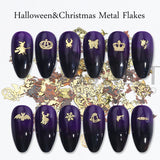 Tineit 1 Box Mixed Halloween Shape Nail Metal Sequin 3D Black Gold Witch Spider Snowflake Design Xmas Jewelry Accessories Slices LY1034