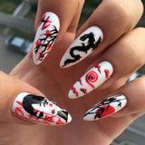 Tineit-Horror Manga Gothic Style Fake Nails Black White Anime Nail Art Press on Nails Nail Accessories Popular False Nails Nail Tips