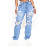 Tineit Women Jeans Ripped Hole Vintage Wide Leg Jean High Waist Ankle Length Denim Pants Solid Distressed Pockets Loose Fit Casual