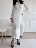 Black Friday Tineit TARXUXY Long Sleeve Knitted Dress For Women Autumn Winter Slim Sexy Striped Sweater Long Dresses Female Elegant Party Clothes