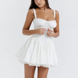 Tineit White Lace Up Corset Mini Dress