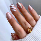 Tineit-Fall nails Christmas nails 24pcs Square False Nails Simple White French Glitter Fake Nails Full Cover Detachable Nail Tips Press on Nails Wholesale