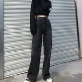 Tineit American New Blue Loose Jeans Female Y2K Gothic Harajuku Retro Hiphop Print Jeans Casual Oversized Hip-hop Street Wide-leg Pants