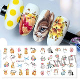 Tineit Cute Rabbit New Year Nail Stickers 3D Cartoon Wisdom Bunny Transfer Sliders Spring Flowers Watercolor Anime Manicure Decals LYBN