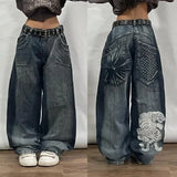 Tineit 2024 American New Fashion Baggy Jeans Y2K Harajuku Oversized Print Casual Retro High-waisted Jeans Men And Women Wide Trousers