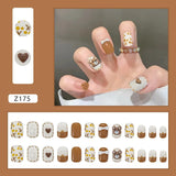 Tineit-Fall nails Christmas nails 24pcs Press on False Nails Set Cartoon Animal Decal Fake Nails Art  Full Cover Artificial Short Nail Tips With Wearing Tools