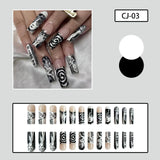 Tineit-Horror Manga Gothic Style Fake Nails Black White Anime Nail Art Press on Nails Nail Accessories Popular False Nails Nail Tips