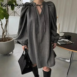 Tineit Round Neck Lace-up Vestidos Japanese Loose Casual Dress Temperament Vestido Simple Fashion Dresses Spring 2025 New Ropa Mujer