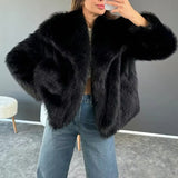 Tineit Warm Winter Long Sleeve Lapel Collar Coat Outwear Women Faux Fur Coat Elegant Lady Fashion Jacket 90s Vintage Y2K Streetwear