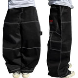 Tineit Y2K New Harajuku High Street Fashion Casual Letters Embroidered Jeans Hip-hop Pop Punk High Waist Wide-leg Pants Men And Women