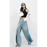 Tineit Women Blue Jeans Y2k Vintage High Waist Baggy Cowboy Pants Aesthetic Harajuku Denim Trousers 90s Trashy Emo 2000s Grunge Clothes