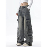 Tineit Women Baggy Cargo Jeans Vintage Oversize Cowboy Pants Harajuku High Waist Denim Trousers 90s Aesthetic Y2k 2000s Trashy Clothes