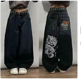 Tineit Street Vintage Baggy Jeans Y2K Harajuku Fashion Casual Letters Embroidered Denim Trousers Gothic High Waist Women Clothing