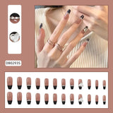 Tineit-Bow Gorgeous Unique Reusable Fake Nails Coffin Kawaii French Frosted Nail Art Press on Nails False Nails DIY Full Nail Tips