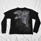 Tineit Cyber Grunge Y2K 00s Vintage Baggy Tops E-girl Coss Wings Print T-shirt Skull Graphic Long Sleeve Tees Autumn Gothic Clothes