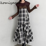 Tineit  O-neck Ruffles Vestidos Knit Spliced Plaid Vestido Long Sleeve Dresses Irregular Hem Dress Spring Autumn 2025 New Ropa Mujer