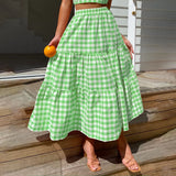 Tineit y2k Clothes Women Vintage Maxi Skirts A Line Ruffle Plaid Print Flowy Long Skirt Losse High Waist Summer Party Clubwear Skirts