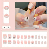 Tineit-Fall nails Christmas nails 24pcs Press on False Nails Set Cartoon Animal Decal Fake Nails Art  Full Cover Artificial Short Nail Tips With Wearing Tools