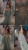 Tineit Princess Strapless Off The Shoulder Long Sleeves Dusty Green Floor Length Long Prom Dresses (PRE-ORDER)