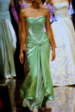 Tineit Vintage A line Strapless Satin Long Mint Green Prom Dresses Evening Dress With Fold (PRE-ORDER)