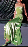 Tineit Vintage A line Strapless Satin Long Mint Green Prom Dresses Evening Dress With Fold (PRE-ORDER)