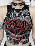 Tineit Women's Summer Gothic Tops Blood Together Give Diablo Style Studded Print Vest