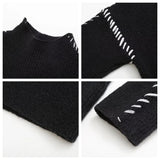 Black Friday Tineit Contrast Patchwork Topstitch Sweater Female Pullovers 2024 Autumn Round Collar Warm Knitted Top Chic Long Sleeve Loose