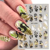 Tineit Abstract Black Gold Snake Nail Art Stickers 3D Laser Geometry Flowers Leaves Design Decals Holographic Wraps Decoration LYSW-SJ