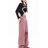 Tineit Women's Pink Jeans Letters Printed High-waisted American Street Wide Leg Pants Hip-hop Fashion Retro Straight Y2K Winter Pants