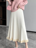 Tineit Knitted Long Skirt Women Autumn Winter Casual Warm Pleated Skirts Female Korean Fashion Elegant High Waist A Line Ruffles Skirt