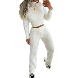 Tineit Pant Sets Knitting Sweaters Solid Pullovers Two Pieces Ankle Length Straight Pants Matching Sets Pockets Drawstring Casual