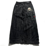 Tineit Y2K Street Fashion New Denim Shorts Harajuku Style Gothic Wing Letter Embroidery Baggy Jeans Punk Hip Hop Gothic Wide-leg Pants