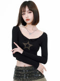 Tineit Y2K Harajuku T Shirt Women Vintage Long Sleeve Star Grunge Aesthetic Crop Top Spring Autumn American Retro T Shirts Y2k Clothes