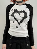 Tineit Long Sleeve Tops Women Y2K Top Spicy Girls Harajuku O-Neck Basic Tee Ladies Vintage Gothic Punk Hippie Heart Print T-Shirts