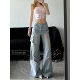 Tineit Vintage Blue Women Jeans High Waist Worn-out American Fashion Y2K Streetwear Wide Leg Jean Female Trouser NEW Baggy Denim Pants