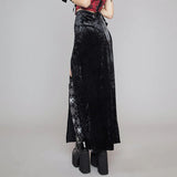 Tineit Women's Gothic style dark bow suede double slit long skirt