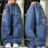 Tineit Y2K Baggy Jeans Streetwear Womens Hip Hop Skull Graphic Jeans Black Pants New Harajuku Gothic High Waisted Wide Leg Trousers