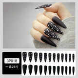 Tineit-24PCS/SET Long Coffin Ballerina French Line Art Glitter Fake Nails Fashion Tender Manicure Reusable Nail Art Nail Accessories