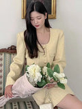 Tineit-Spring Autumn New Skirt Set 2 Piece Sets Women Outfit Long Sleeve Short Coat A-Line Mini Skirts Korean Chic Elegant Fashion Suit