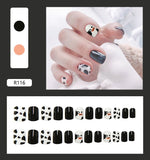 Tineit-Fall nails Christmas nails 24pcs Press on False Nails Set Cartoon Animal Decal Fake Nails Art  Full Cover Artificial Short Nail Tips With Wearing Tools